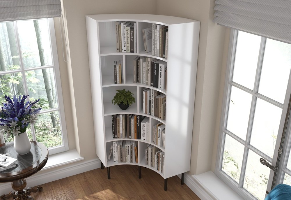 Rohová knihovna Skandica Horn - bílá, šířka 80 cm