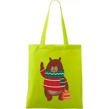 Medvěd s dárkem - Taška bavlněná - 42 x 38 cm ( Limetková )