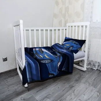 Povlečení Sablio Mikroplyšové dětské povlečení do postýlky Mustang Modré pozadí s pruhy - 120x90 / 40x60