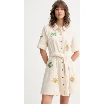 Dámské šaty Šaty s příměsí lnu Never Fully Dressed Lauren NFDDR2810 béžová 01X, vel. M