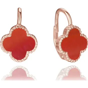 Náušnice Rose gold stříbrné náušnice čtyřlístky s červeným achátem