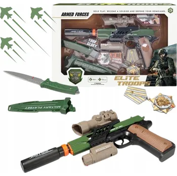 Dětská zbraň VELKÁ VOJENSKÁ SADA PISTOLE CELONIK ODZNAK HRANÍ NA VOJÁKY DÁREK