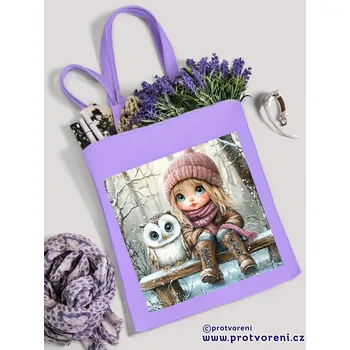 Taška s potiskem Textilní taška, HOLČIČKA SE SOVOU 4, 41x37cm, mix barev, 1 ks Vyberte si barvu ZDE:: fialová-lila