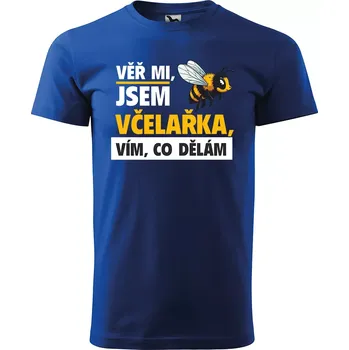 Sablio Tričko s potiskem Věř mi, jsem včelařka - modré 2XL