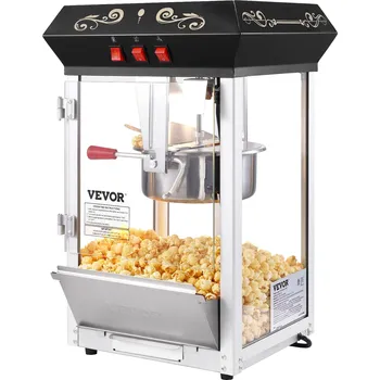 Popkornovač Vevor Stroj na popcorn 850 w, 8 oz kotel, 48 šálků/dávka, temperované sklo