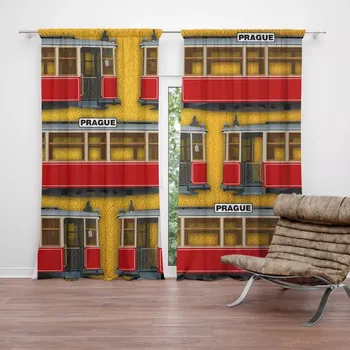 Závěs Sablio Závěs Pražské historické tramvaje Žlutý Pattern: 2ks 140x250cm