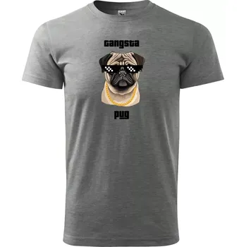 Pánské oblečení Sablio Tričko s potiskem Gangsta pug - šedé 2XL