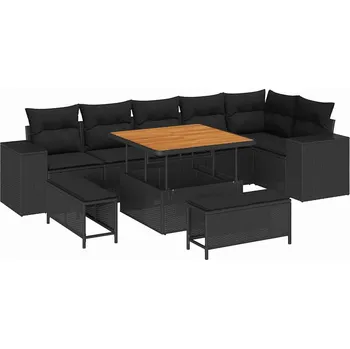 Sada zahradních pohovek s polštářem 9 pcs Černá polyratan Černá3362014