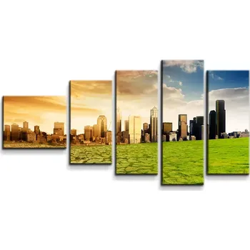 Obraz Sablio Obraz - 5-dílný Vyprahlá zem před mrakodrapy - 100x60 cm