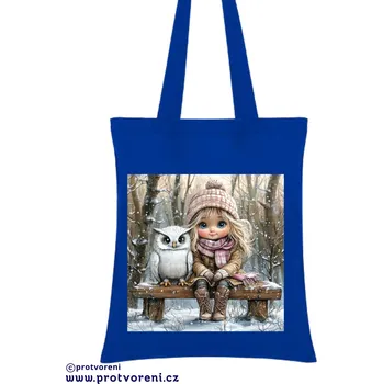 Taška s potiskem Textilní taška, HOLČIČKA SE SOVOU 3, 41x37cm, mix barev, 1 ks Vyberte si barvu ZDE:: modrá