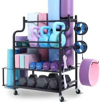 Vevor Stojan na jógové podložky, ocelový, práškový nátěr, háčky a kolečka