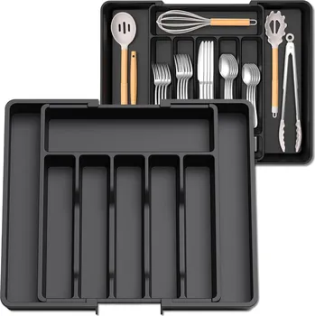 Příborník do zásuvky Camerazar Organizér na příbory, černý, výsuvná vložka