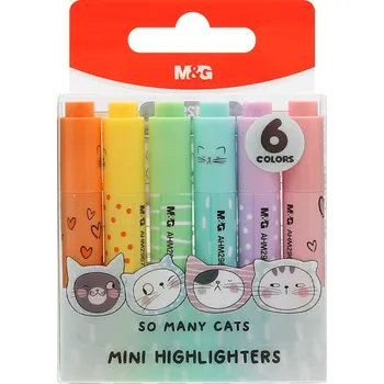 Zvýrazňovač Zvýrazňovač M&G Mini So Many Cats PASTEL - sada 6 ks
