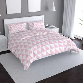 Povlečení Sablio Povlečení Růžové a bílé trojúhelníky - 140x220 / 90x70