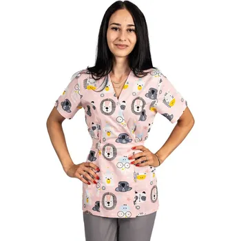 Zdravotnický oděv Lékařské kimono s motivem lva a dvěma nakládanými kapsami