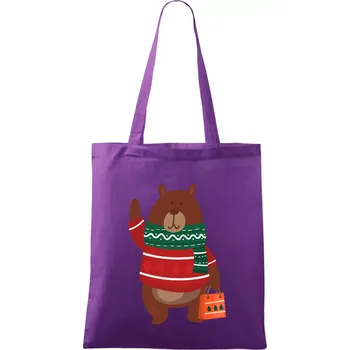 Medvěd s dárkem - Taška bavlněná - 42 x 38 cm ( Fialová )