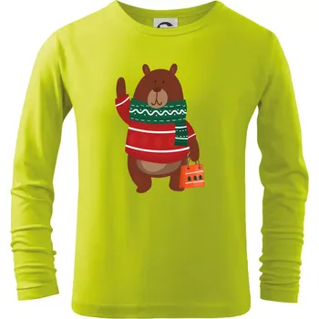Chlapecké tričko Medvěd s dárkem - Triko dětské Long Sleeve - 158 cm/12 let ( Limetková )