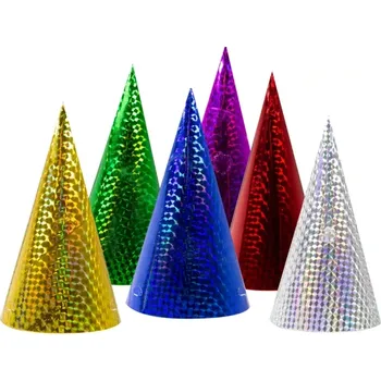 Party dekorace PartyDeco Párty čepičky barevné holografické 20ks 16cm