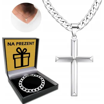 Řetízek ŘETÍZEK z Krzyżykiem Męski Srebrny ŁAŃCUCH 60 cm Kříž NOVÝ + DÁREK