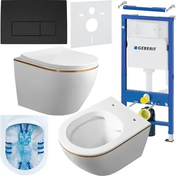 Klozet BPS-koupelny Podomítkový modul Geberit DuoFix s WC mísou MU-WH-GL-RIM-03 + ovládací tlačítko Delta 50 černá mat