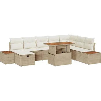 Set pohovek s polštářem s úložištěm 9 pcs Béžová polyratan Béžová3361423