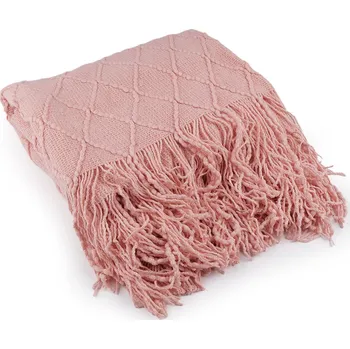 deka Pletená deka / přehoz s třásněmi 130x155 cm, barva 4 pudrová