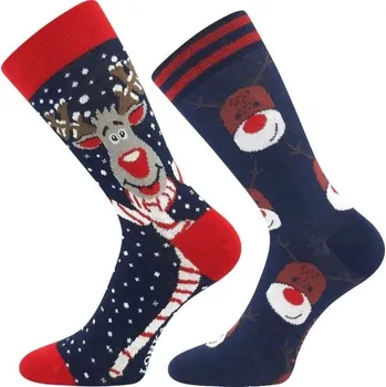 Dámské ponožky Ponožky Lonka CHRISTMAS REINDEERS 2PK 26/28 Tmavě modrá, Červená, Bílá