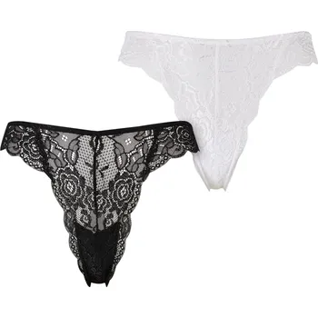 Dámské spodní prádlo Urban Classics Dámské krajkové tanga – 2 kusy Barva: černá - bílá, Velikost: M