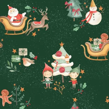 Bavlna premium NELA santa na tmavě zelené