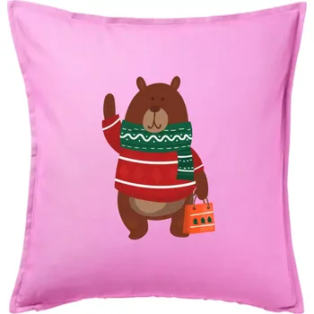 Polštář Medvěd s dárkem - Polštář 50x50 - 50x50 - Pouze potah ( Růžová )