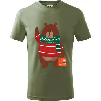 Medvěd s dárkem - Tričko dětské bavlněné - 122 cm/6 let ( Khaki )