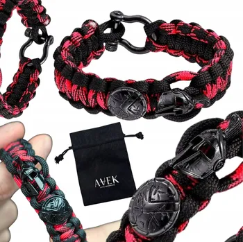 Náramek PÁNSKÝ NÁRAMEK PARACORD SPARTAN ŠTÍT ČERNÝ SURVIVAL ČERVENÁ PŘILBA