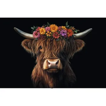 Rohožka kráva s květy barevná 40x60