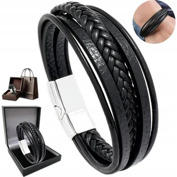 Náramek ELEGANTNÍ Bransoleta SKÓRZANA Męska Náramek jako Dárek pro Muže