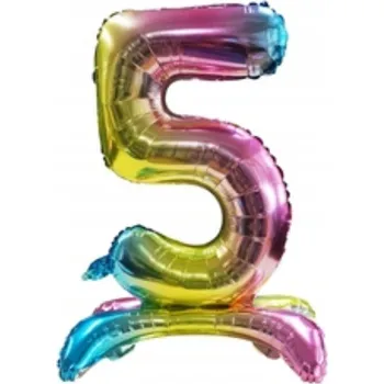 Balónek Fóliový Balón Velká Číslice 5 Duhová Stojící Dekorace k Narozeninám 80 cm