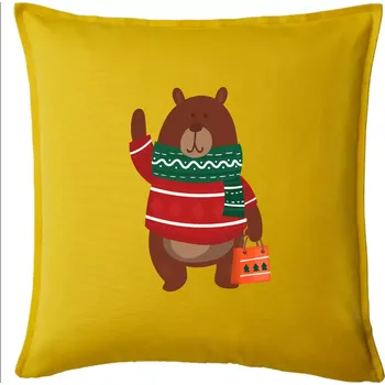 Polštář Medvěd s dárkem - Polštář 50x50 - 50x50 - Pouze potah ( Žlutá )