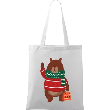 Medvěd s dárkem - Taška bavlněná - 42 x 38 cm ( Bílá )