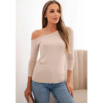 Dámské tričko Kesi Dámská blůza s odhaleným ramenem z viskózy s rukávem 3/4 modrá Barva: Béžová, Velikost: UNI
