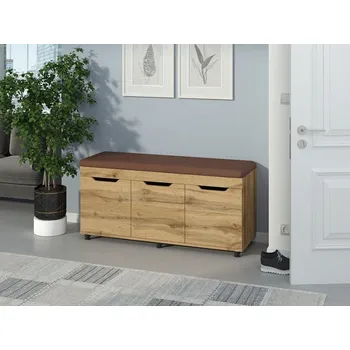 Botník nabyteo Botník B-06 se sedákem Barva: ořech - světlý, Materiál: koženka - bordó