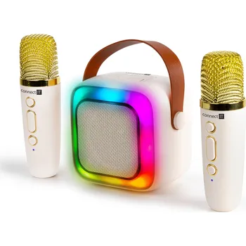 CONNECT IT 2Mic bezdrátový mini party karaoke reproduktor + 2 x mikrofon,BT,USB,USB-C/Micro SD, 3,5mm jack, 5W, BÉŽOVÝ