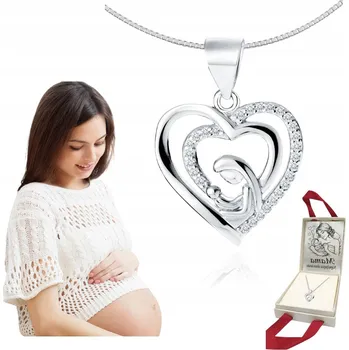 Náhrdelník STŘÍBRNÝ NÁHRDELNÍK MATKA S DÍTĚTEM V SRDCI DÁREK PRO TĚHOTNOU ŽENU