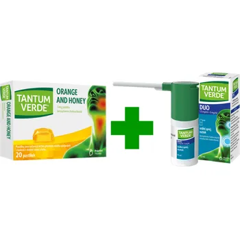 Lék na bolest v krku Tantum Verde Duo 1.5mg/ml+5mg/ml orální sprej, roztok 15 ml + Tantum Verde Orange and Honey 3mg 20 pastilek
