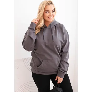 Dámská mikina Kesi Dámská mikina s kapucí a klokaní kapsou Plus Size z bavlny Barva: Šedá - tmavě, Velikost: XL