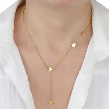 Náhrdelník Dlouhý náhrdelník hvězdičky OCEL UŠLECHTILÁ POZLACENÁ