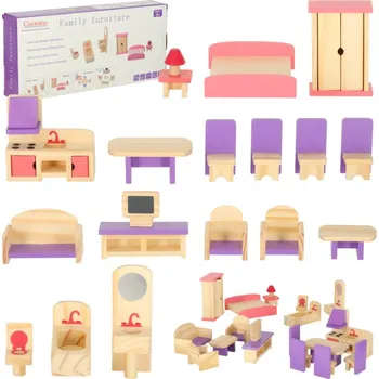 Domeček pro panenku Ikonka Dřevěný nábytek do domečku pro panenky fialový