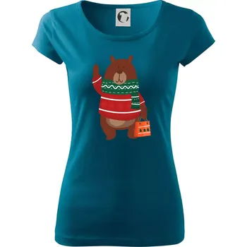 Dámské oblečení Medvěd s dárkem - Dámské triko Pure - XL ( Petrolejová )