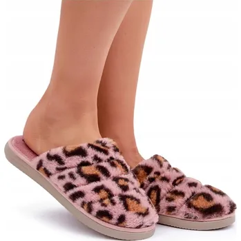 Dámské pantofle Dámské FUTERKOVÉ PANTOFLE S LEOPARDÍM VZOREM INBLU EK000008 RŮŽOVÉ 37