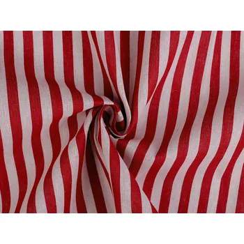 Bavlněná metráž / imitace lnu hrubší, pruhy, střední, 1 červená