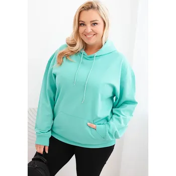 Dámská mikina Kesi Dámská mikina s kapucí a klokaní kapsou Plus Size z bavlny Barva: Tyrkysová, Velikost: XL