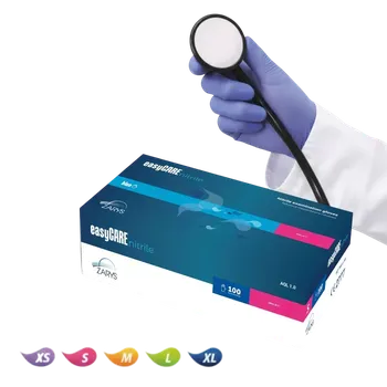 Vyšetřovací rukavice Nitrilové vyšetřovací rukavice easyCARE bez pudru, modré – 100 ks, vel. XS